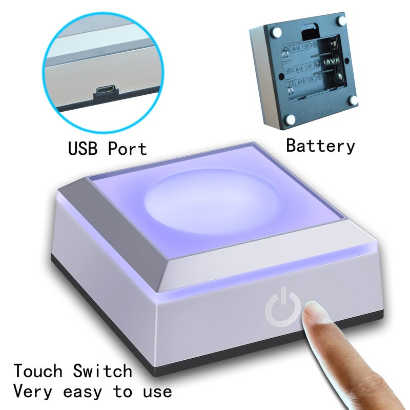 hochance LED Colorful Light Change Base,Touch Switch Display Pedestals Multicolor Show for 3D Crystal Glass Acrylic or Transparent&Translucent Materials (2.7 inches,Square Stand with Concave Surface) - Image 2